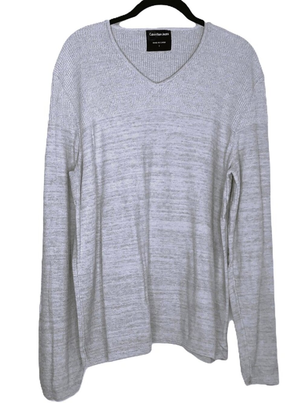 Calvin Klein Jeans Men's Sweater Gray V-Neck Long Sleeve Cotton / Modal EUC Sz L
